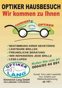 Wir besuchen sie, messen die notwendige Stärke und fertigen eine Brille für sie an.
Alles zusammen kostet sie incl. 100 Kilometer Fahrt 147 Euro.
Wir freuen uns auf Ihre Terminreservierung